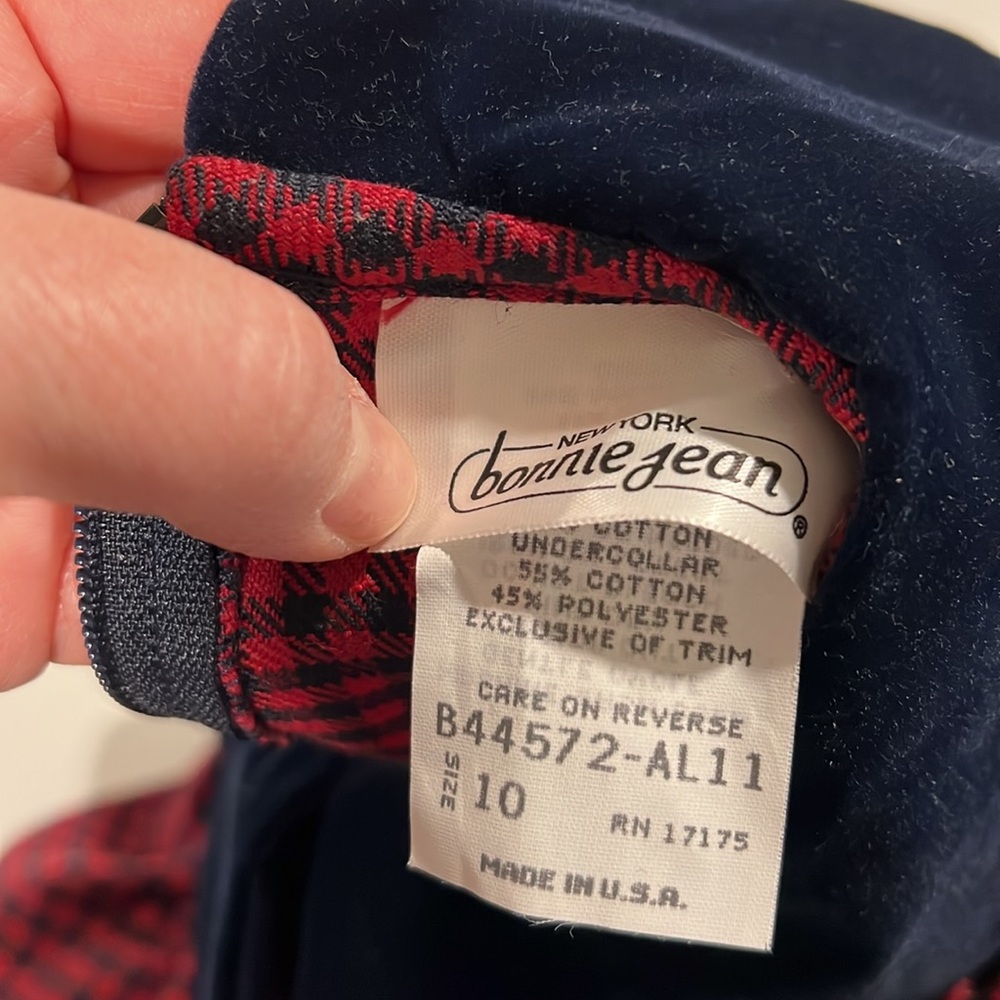Bonnie Jean - 10 year,‎ navy and red buffalo check dress, velvet - Picture 10 of 11